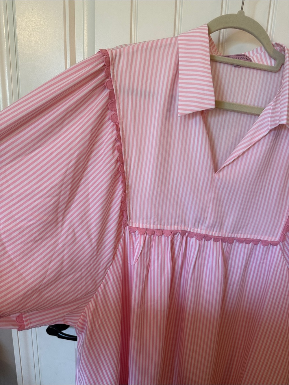 Simply Southern Pink Striped Smocked Yoke Midi Dress - Picture 13 of 15